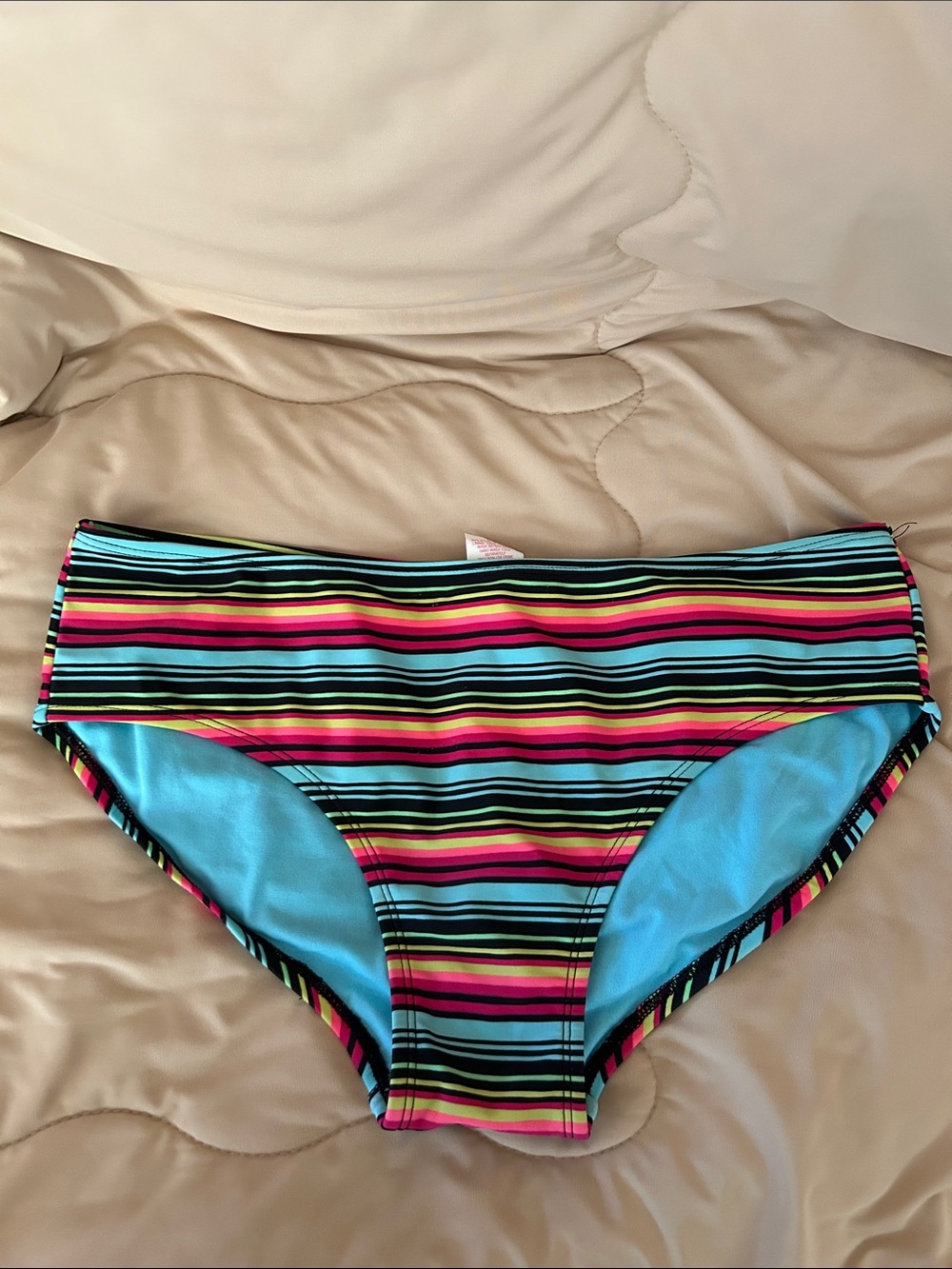 Xhilaration Multicolor Striped Bikini Bottoms in Turquoise, Pink, Yellow, Black